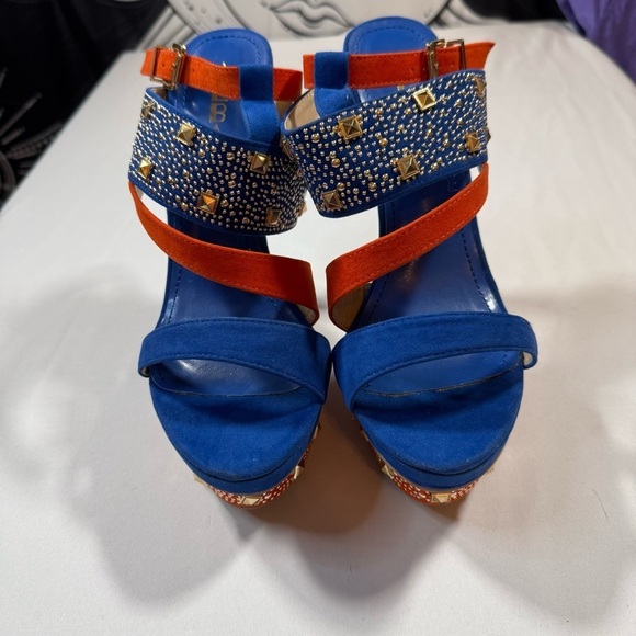 Alba Shoes - Alba Blue and Orange Studded Platform Heels